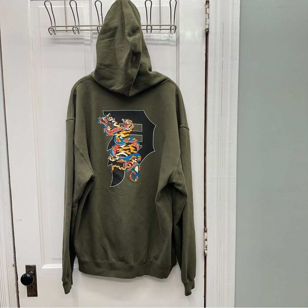 New Primitive Skateboarding army green hooded sweatshirt‎ men's xl tiger snake